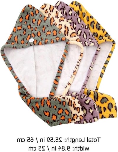 Set van 4 Microvezel Haar Turbans in Luipaardprint, Sneldrogende en Absorberende Handdoeken voor Lang Haar, Lichtgewicht en Draagbaar