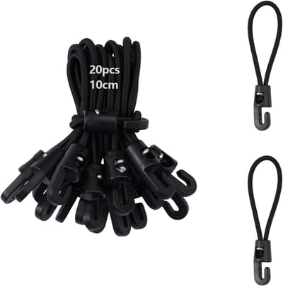 20 stuks multifunctionele spanners van rubber met haken, 10 cm lengte, rubberen spanners met haken, zwart, elastische bevestigingsriemen, rubberen spanners voor dekzeilen, tenten, camping | Spanbanden voor banners, dekzeilen, tenten, kamperen