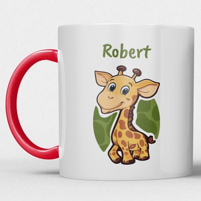 kindermok/kinderbeker | gepersonaliseerd met naam | met giraf | rood | Schattige illustraties