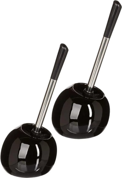 2x 5five wc-/toiletborstel met houder rond - zwart glans - keramiek - 36 cm