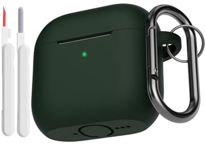 Zachte siliconen beschermhoes voor AirPods 4e generatie met reinigingsset en karabijnhaak - Donkergroen