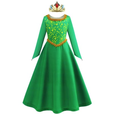 Robe Fiona Halloween Cosplay Shrek Robe Fantaisie Costume Princesse Verte Robe Élégante Enfants Manches Longues Robes Imprimées 3T (Tag 110) green