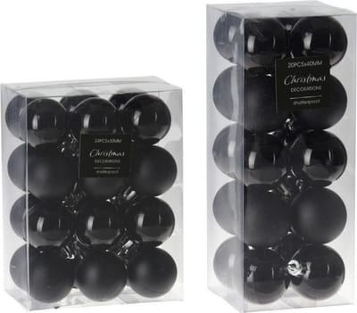 Kleine kunststof kerstversiering set van 3 cm en 4 cm kerstballen in het zwart - 44x stuks - Voor kleine kerstbomen
