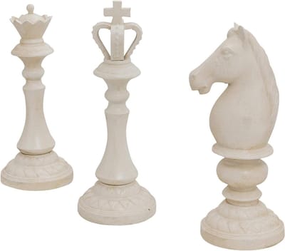 Schaakstukken Decoratie - Paard Koning - Woonkamer Decoratie - Antieke Stijl - 34 cm Hoog - Wit