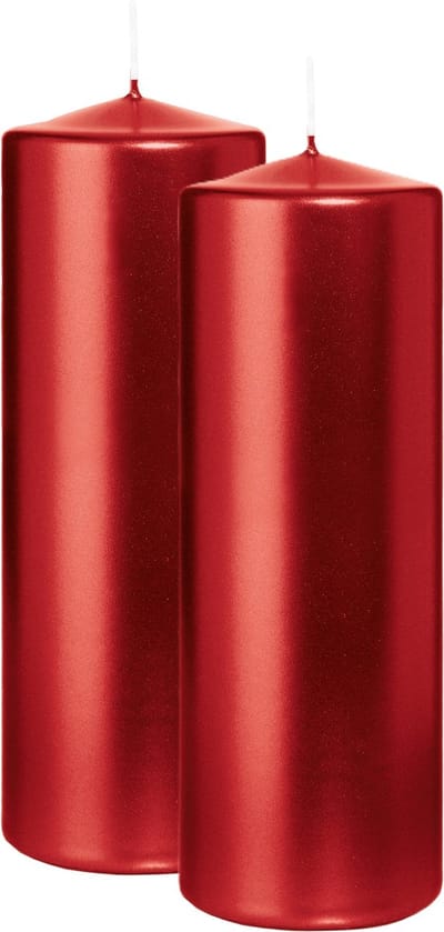 Wiedemann Cilinderkaars/stompkaars - 2x - metallic rood - 20 x 7 cm - 103 branduren - zuilkaarsen