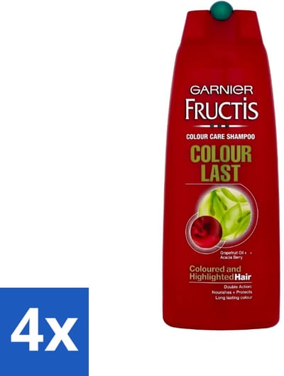 4 x Garnier - Fructis - Shampoo - Colour Last - 250 ml - Kleurbehoud - Gekleurd Haar - Antioxidant - Haarvoeding - Haarbescherming