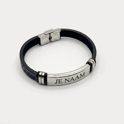 Armband met graveer, Armband met naam, Armband met naamgravure zwart - RVS plaat - 20 cm - gepersonaliseerd, Armband met naamplaatje ,graveerarmband