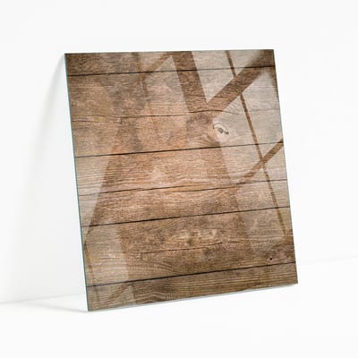 Wallfluent - Houten Plankstructuur Gehard Glas - 50 x 50 cm - Bruin Glazen Tafelblad - Vierkant Tafelblad Glas - Glasplaat Tafel - Glazen Tafelblad voor de Woonkamer