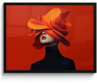 Poster in lijst - Fotolijst 70x50 cm - Posters - Oranje - Hoed - Vrouw - Posterlijst zwart - Decoratie - Wanddecoratie woonkamer - Muurdecoratie slaapkamer