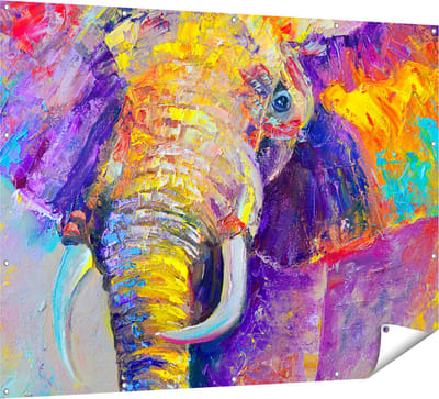 Gards Tuinposter Olifant van Olieverf - Kleur - Abstract - 160x120 cm - Tuindoek - Tuindecoratie - Wanddecoratie buiten - Tuinschilderij