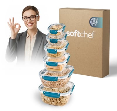 Soft Chef Lock&Fresh Vershoudbakjes Vierkant – 6-delig – 275-3750 ml – Lekvrij – BPA-vrij – Meal Prep – Blauw