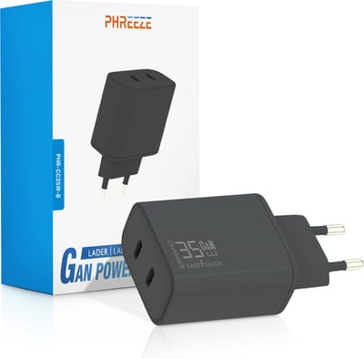 35w usb C snellader 2 poorten- Dubbele usb C oplader - Snellader usb C - GaN Fast Charger - Usb stekker voor gsm / tablet / e-reader / laptop