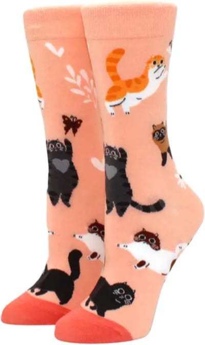 Sokken dames - bruin - zalm -roze - leuke print zwarte kat - witte kat - oranje kat - 36 - 40 - cadeau - voor haar - Kerst cadeau - verjaardagscadeau