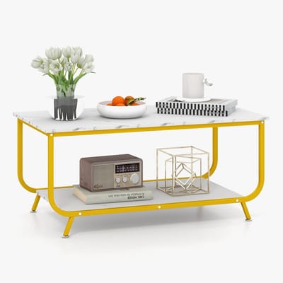 Salontafel in marmerlook met opbergruimte en metalen frame - 105 x 55 x 46,5 cm