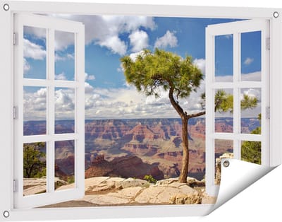 Gards Tuinposter Doorkijk Grand Canyon met Boom - 90x60 cm - Tuindoek - Tuindecoratie - Wanddecoratie buiten - Tuinschilderij