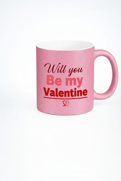 Valentijn Mok "Will You Be My Valentine" – Romantisch Roze Glitter Cadeau