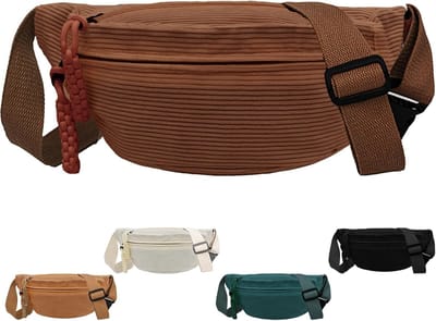 Heuptas - heuptasje dames - heuptasjes heren - Corduroy heuptas - Corduroy heuptas voor dames - Verstelbare schoudertas - Unisex - Perfect voor winkelen, reizen en werken (Bruin)