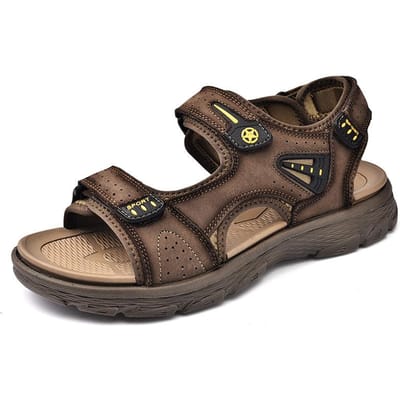 Heren Sandalen Echt Leer Strand Schoenen Nieuwe Zomer Sport Casual Ademend Antislip Zachte Zool Buiten Heren Sandalen 42 black