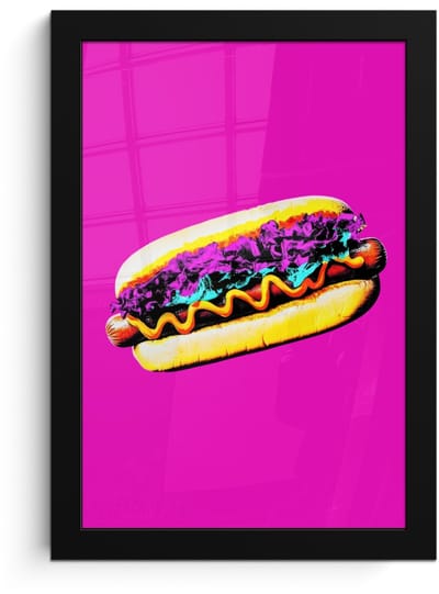 Poster in lijst - Fotolijst 20x30 cm - Posters - Hotdog - Roze - Retro - Posterlijst zwart - Decoratie - Wanddecoratie woonkamer - Muurdecoratie slaapkamer
