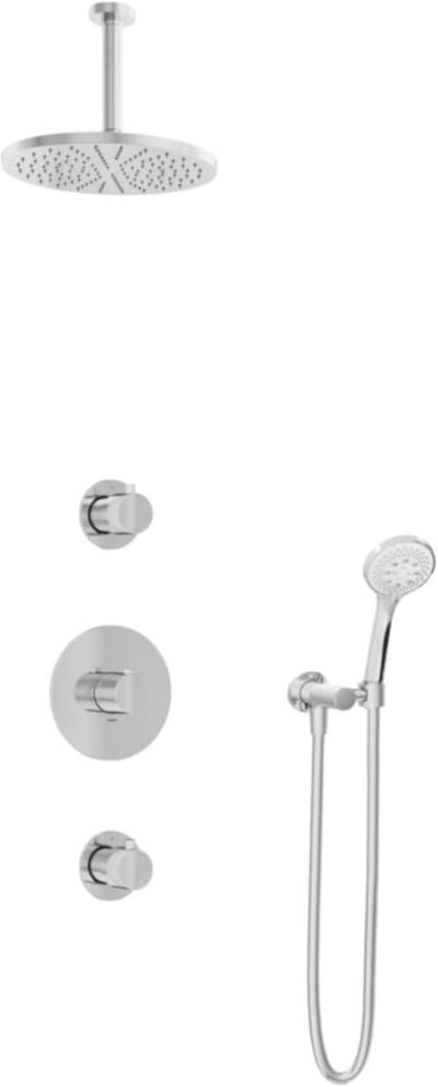 Hotbath Buddy - Inbouw Regendoucheset - 2 Stopkranen - Thermostatisch - Plafondbuis 15 cm - Hoofddouche 250 mm - Ronde Handdouche 3 Standen - Waterbesparend - V01