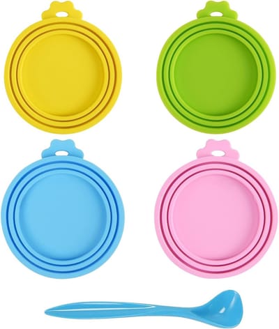 Universele Siliconen Deksel voor Honden- en Kattenvoerblikken - 4 Stuks, Luchtdichte Deksel met Lepel, Geschikt voor Alle Blikken