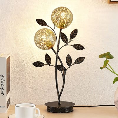 Lucande - Tafellamp - 2lichts - IJzer - H: 48 cm - G9 - zwart, goud