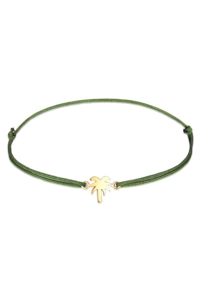 Elli - Armband - Dames palmboom hanger met nylon zwart in 925 sterling zilver verguld - Dames