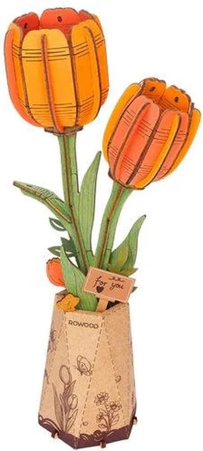 Robotime Orange Tulip TW081 - Knutselen - DIY - Houten bouwpakket - Volwassenen - Bloemen - Creatief
