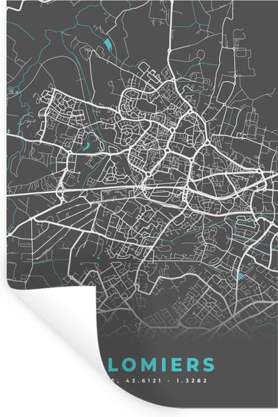 Muurstickers - Sticker Folie - Colomiers - Frankrijk - Stadskaart - Kaart - Plattegrond - 20x30 cm - Plakfolie - Muurstickers Kinderkamer - Zelfklevend Behang - Zelfklevend behangpapier - Stickerfolie
