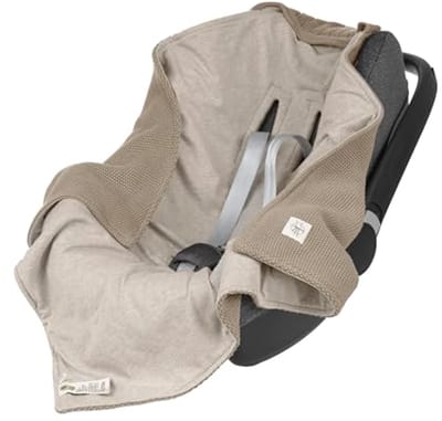 Baby gebreide deken voor autostoel - 100% biologisch katoen, comfortabel en veilig, taupe
