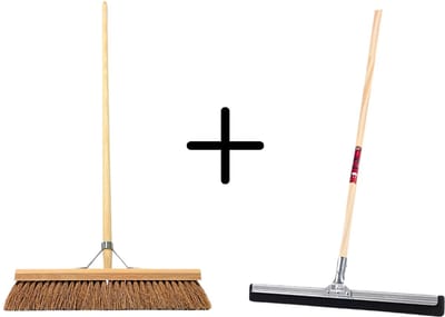 Synx Tools Coco Binnenbezem 50cm + Vloertrekker 35cm met Steel 120cm - Zaalveger – Vloerreiniger – Moppen - Zachte bezem kokos met steel 150cm