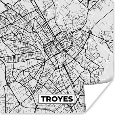 Poster Kaart - Stadskaart - Troyes - Plattegrond - Frankrijk - 100x100 cm XXL