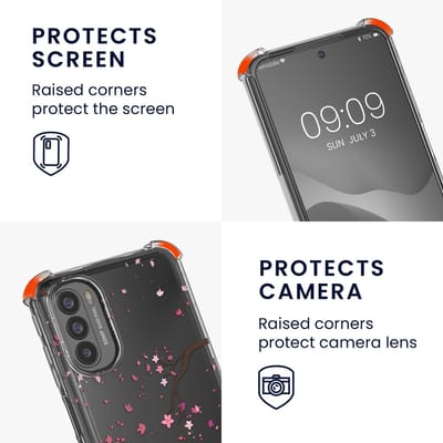 kwmobile telefoonhoesje geschikt voor Motorola Moto G31 / Moto G41 - Hoesje met telefoonkoord - Back cover voor smartphone - Case in poederroze / donkerbruin / transparant