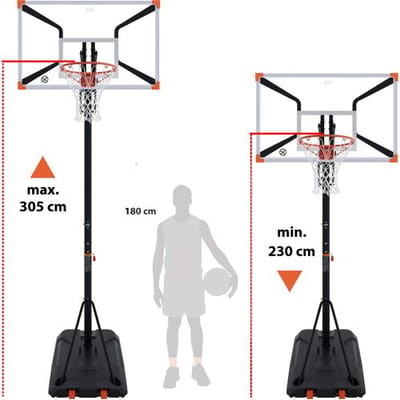 AXI Basketbalpaal Premium Verstelbaar 230 – 305 cm – Basketbalstandaard met stevige basis – Incl. wieltjes – Traploos verstelbaar