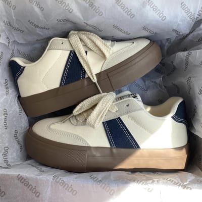 Gestreept Kleine Witte Schoenen Kinderen Herfst Ins Tide Dikke Zool Veelzijdig Casual Sport Board Schoenen 40 donkerblauwe kleur