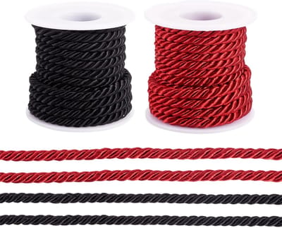 8M Polyester Gedraaide Touwen voor Decoratie - 5mm Handgemaakte Veters in Zwart en Rood voor Sieraden, Armbanden en Gordijnen
