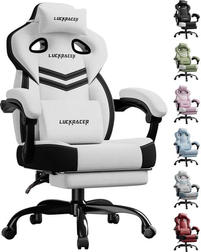 LUCKRACER - Gaming Stoel Bureaustoel - Met Memory Foam en Voetensteun - Wit