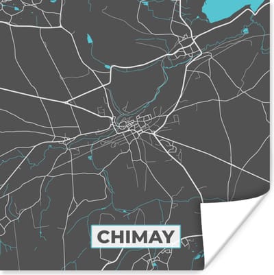 Poster Stadskaart – Grijs - Kaart – Chimay – België – Plattegrond - 100x100 cm XXL