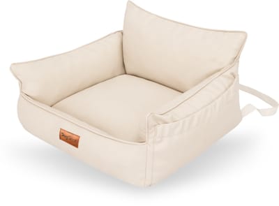 Voorstoel Honden Autostoel Mand – DogSeat Nova Cruise ® – Pearl Wit Leatherlook – Voor Kleine Honden – Met veiligheidsriem, gesp en gordel slot – Voorstoel & Achterbank – Waterafstotend & Krasbestendig – Luxe Autostoel Hond – Machinewasbaar