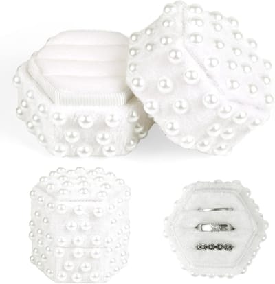 Elegante Hexagonale Ringenhouder met 3 Compartimenten voor Trouwringen, Verlovingsringen en Sieraden Fotografie