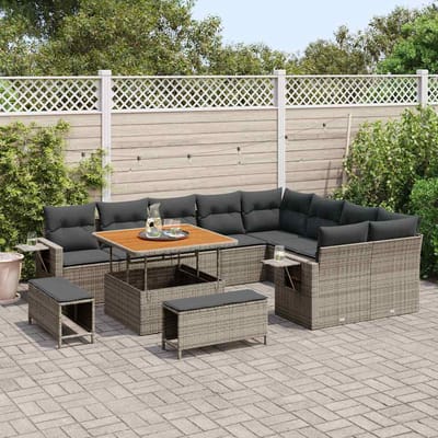 vidaXL - Tuinbank - Set - 12 - st - 11-Aantal - zitplaatsen - Grijs - poly - rattan