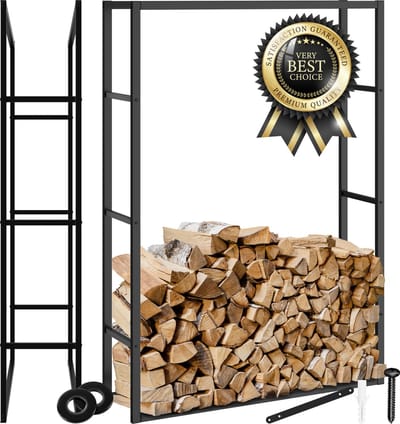 tectake® Haardhoutrek - Brandhoutrek voor binnen en buiten - Metalen rek - Houtopslag modern - Houtopslag voor houtkachel, woonkamer of tuinhaard - Voor houtbriketten, aanmaakhout - 100,5x25x150cm