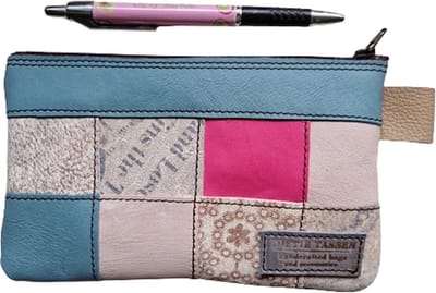 Toetie & Zo - Handgemaakte Etui - Leer - Roze - Creme - Blauw - Patchwork - Telefoontas - Makeuptas - Pennenetui - Medicijnhoesje