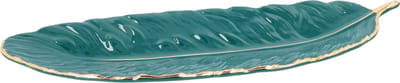 QUVIO Veervormige schaal - Serveerschaal - Decoratieve schaal - Tapasschaal - Platte serveerschaal - Porselein - Donkergroen - 3 x 36 x 3 cm (lxbxh)
