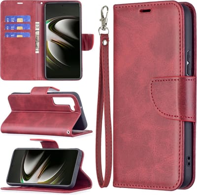 MobyDefend Hoesje - Geschikt voor Samsung Galaxy S22 - Wallet Book Case Met Koord - Rood