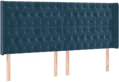 vidaXL - Hoofdbord - met - randen - 203x16x118/128 - cm - fluweel - donkerblauw
