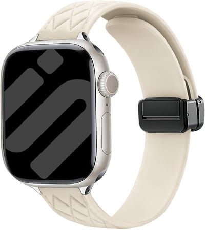 Strap-it D-Buckle Siliconen Diamond Bandje – stijlvol, lichtgewicht, zweetbestendig, verstelbaar – Beige – geschikt voor Apple Watch 1/2/3/4/5/6/7/8/9/10/11/SE