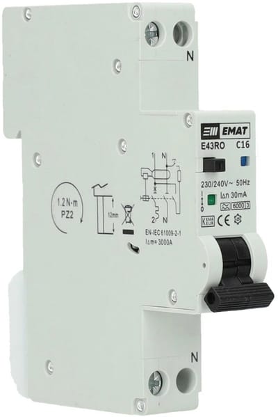 EMAT aardlekautomaat C16 1P+N 30mA type A 6kA spanningsonafhankelijk