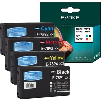 Evoke Compatibele Inkt voor Epson T7891 T7892 T7893 T7894 79XL 4X Cmyk: Zwart, Cyaan, Magenta, Geel 178 ml 16930 Pagina's Workforce Pro Wf-5110Dw 5190Dw 5620Dwf 5690Dwf