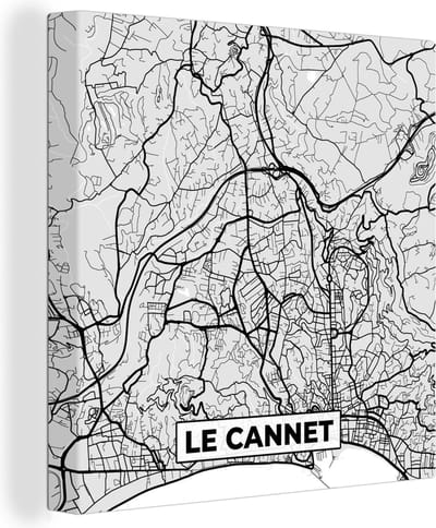 Canvas Schilderij Frankrijk – Plattegrond – Kaart – Le Cannet – Stadskaart - 20x20 cm - Wanddecoratie